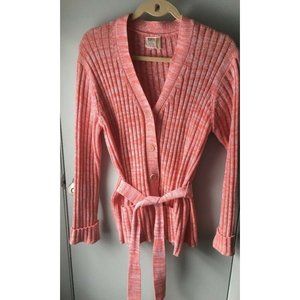 Montgomery Ward marled cardigan sweater orange white Medium Vintage Tie Belt